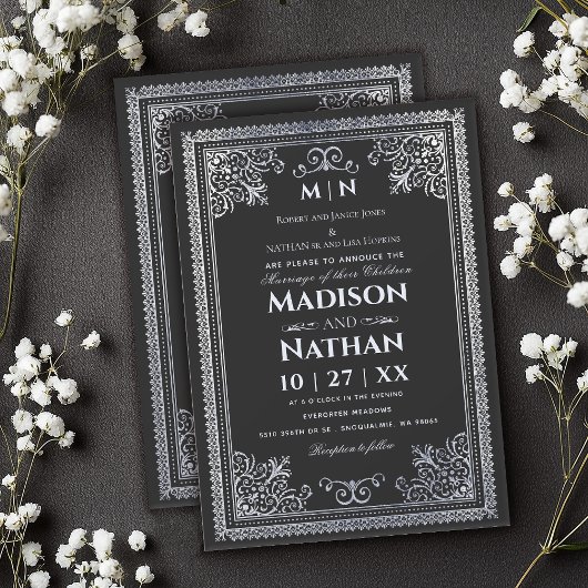 Vintage gothique argenté Faire-part de mariage vic