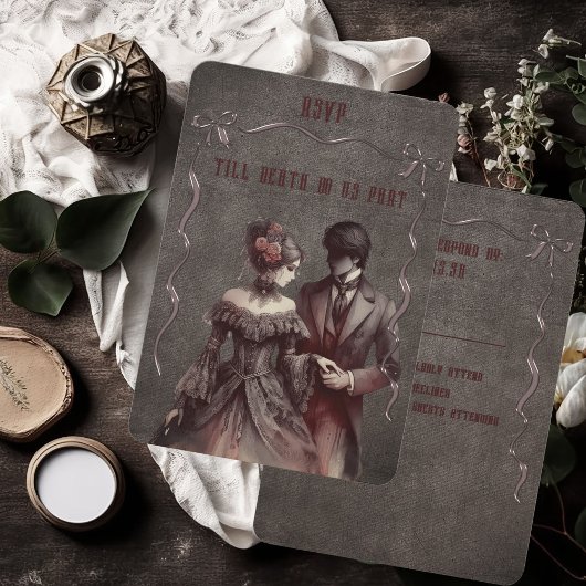 Vintage Gotische Bruid en Bruidegom RSVP Kaartje