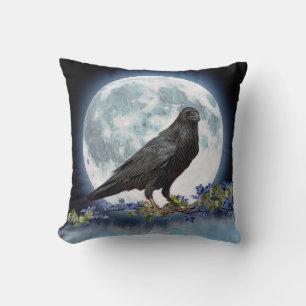 Vintage Gotische Halloween Grote Zwarte Raaf Vogel Kussen