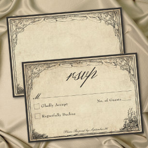 Vintage Gotische Middeleeuwse Perkament Huwelijk RSVP Kaartje