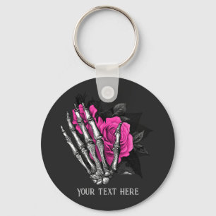 Vintage Gotische Roze Roos Gepersonaliseerd Skelet Sleutelhanger