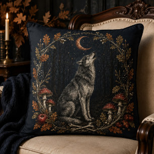 Vintage Gotische Samhain Huilende Wolf Maan Kunst Kussen