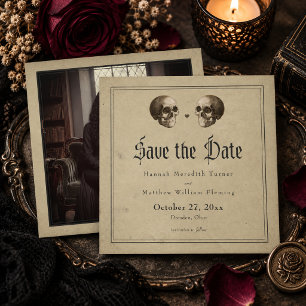 Vintage Gotische Skelet Halloween Trouwfoto Save The Date