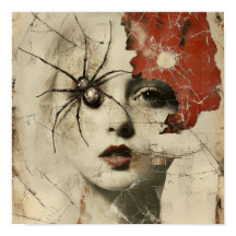 Vintage gotische spin en vrouw Surrealistisch Port