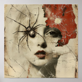 Vintage gotische spin en vrouw Surrealistisch Port Poster