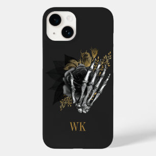 Vintage Gotische Zwarte en Gouden Bloem Motief Ske Case-Mate iPhone 14 Hoesje