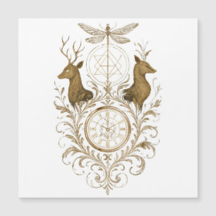 Vintage Gouden Herten & Libelle Esthetische Kunst 