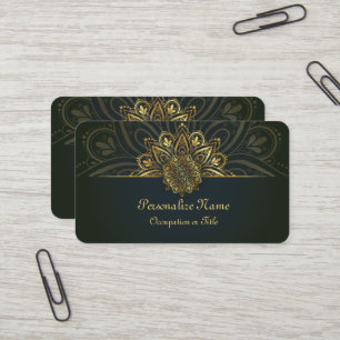 Vintage Gouden Mandala op Zwart   Elegante Boho St Visitekaartje