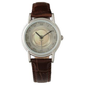Vintage Gouden Romeins Cijfer Bruin Leren Horloge