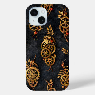 Vintage Gouden Tandwielen & Rode Neon Mythic Cyber