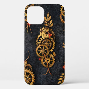 Vintage Gouden Tandwielen & Rode Neon Mythic Cyber iPhone 12 Hoesje