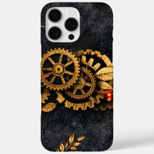Vintage Gouden Tandwielen & Rode Neon Mythic Cyber iPhone 16 Pro Max Hoesje