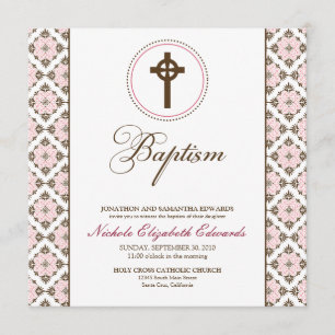 Vintage Grace Baptism Invitation (chocolade/roze) Kaart