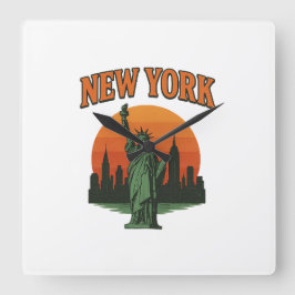 Vintage Grafisch Ontwerp van New York – Standbeeld Vierkante Klok