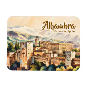 Vintage Granada Spanje Alhambra Aquarel Reis Magneet
