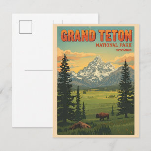 vintage Grand Teton National Park Wyoming Retro Feestdagenkaart