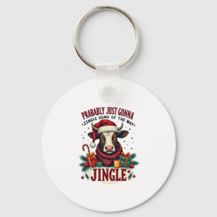 Vintage Grappige Kerstmis Hoogland Koe Jingle Bel Sleutelhanger