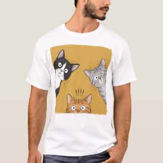 Vintage Grappige Nieuwsgierige Katten Grafische T- T-shirt