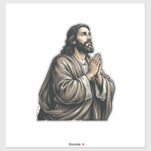 Vintage Gravure Biddende Man Religieus Shirt Desi Sticker