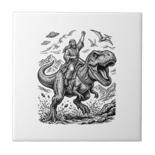 Vintage Gravure Dinosaurus Ruiter Grafisch T-shirt Tegeltje