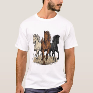 Vintage Gravure Galopperende Paarden Western Overh T-shirt