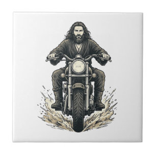 Vintage Gravure Motorrijder Vector Design_1 Tegeltje