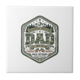 Vintage Gravure Vader Berg Badge Shirt Ontwerp_ Tegeltje
