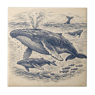 Vintage Gravure van een Bultruggenpodium Tegeltje