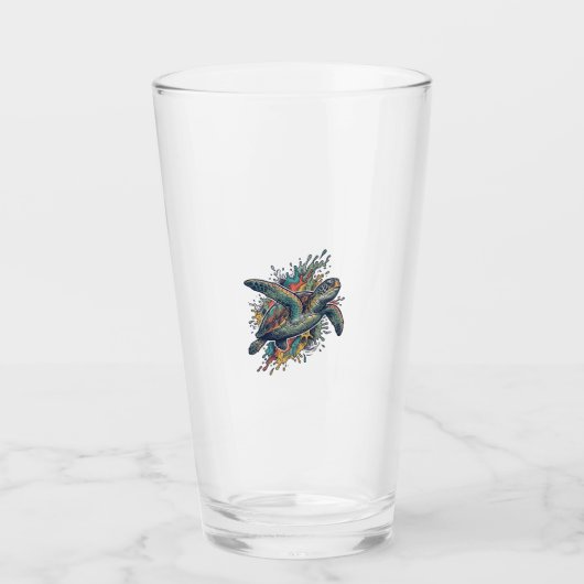 Vintage Gravure Zee Schildpad Spat Vector Design_ Glas (Voorkant)