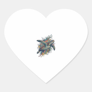 Vintage Gravure Zee Schildpad Spat Vector Design_ Hart Sticker