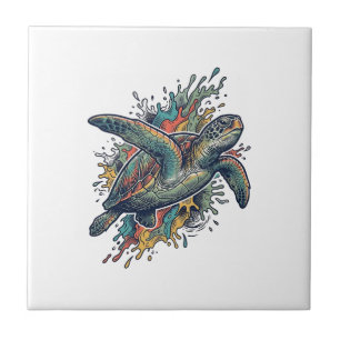 Vintage Gravure Zee Schildpad Spat Vector Design_ Tegeltje
