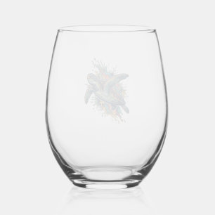 Vintage Gravure Zee Schildpad Spat Vector Design_ Wijnglas Zonder Voet