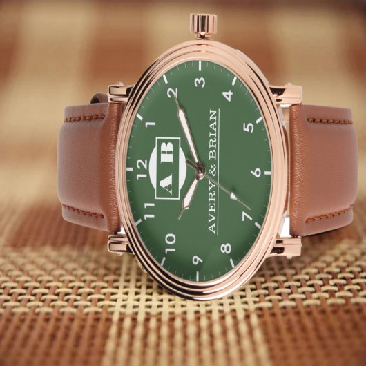 Vintage Green Minimal Monogram Horloge