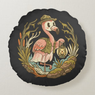 Vintage Griezelflamingo Moeras Design Rond Kussen