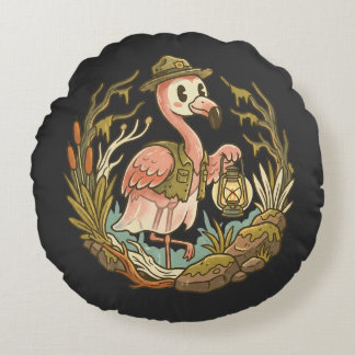 Vintage Griezelflamingo Moeras Design Rond Kussen