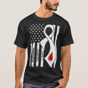 Vintage grijze lint Amerikaanse vlag Type 1 Diabet T-shirt