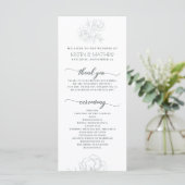 Vintage Gris Moderne Mariage Floral Programme (Debout devant)