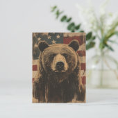 Vintage Grizzly-Bär USA Amerikanische Flagge Briefkaart (Staand voorkant)