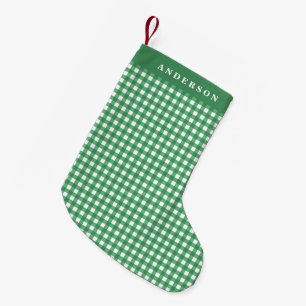 Vintage groen en wit geruit gepersonaliseerd kleine kerstsok