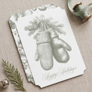 Vintage Groen Winter Botanisch BedrijfsKerstmis Feestdagenkaart