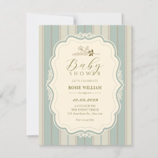 Vintage groene beige babyshower kaart