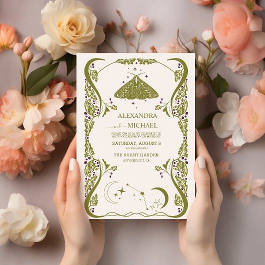 Vintage Groene Hemelse Botanische Trouwkaart  Kaart