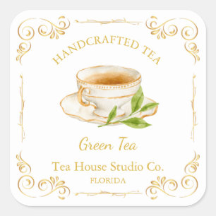 Vintage groene thee vierkante label