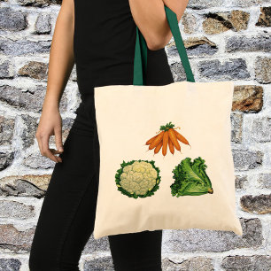 Vintage groenten; wortelen, bloemkool, sla tote bag