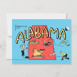 Vintage Groeten uit Alabama Cartoon Kaart Kunst