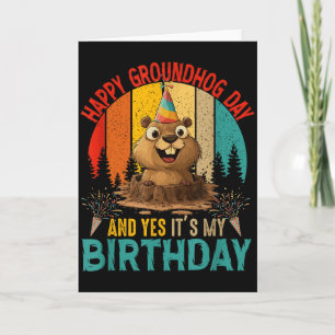 Vintage Groundhog Day En Mijn Verjaardag Knaagdier Kaart