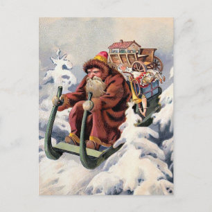 Vintage Grumpy Sledding Père Noël Carte postale de