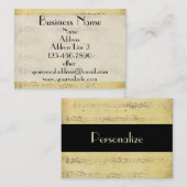 Vintage Grunge Antique Musical Notes Carte de visi (Devant / Derrière)