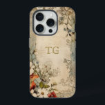 Vintage Grunge Artisan Monogramme Botanique<br><div class="desc">Artistic vintage style écarlate,  fleurs blanches et bleues poussiéreuses avec sauge et feuillage brun sur parchemin artisan en détresse avec champ de texte optionnel pour votre nom ou monogramme.</div>
