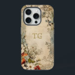Vintage Grunge Artisan Monogramme Botanique<br><div class="desc">Artistic vintage style écarlate,  fleurs blanches et bleues poussiéreuses avec sauge et feuillage brun sur parchemin artisan en détresse avec champ de texte optionnel pour votre nom ou monogramme.</div>